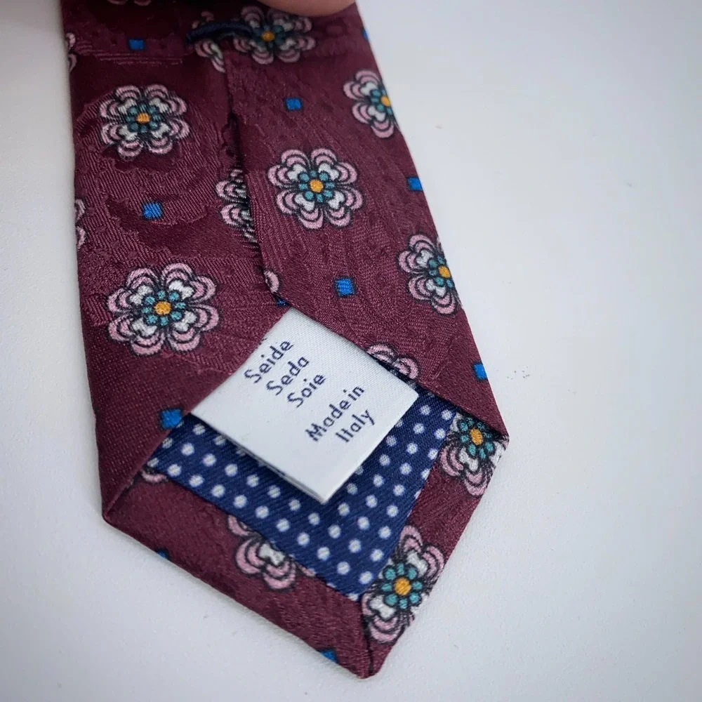 Eton Tie Mens One Size Maroon Floral‎ Silk Luxury Classic Necktie Italy Made